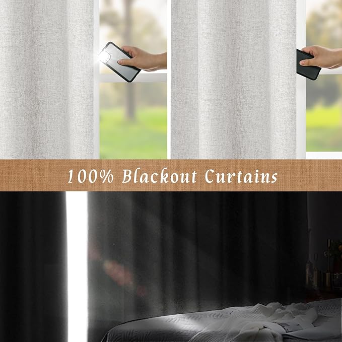 100% Blackout Natural Linen Curtains 78 Inches 2 Panels, 52 x 78 Inch | Linen - Image 3