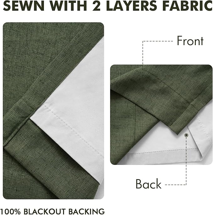 MIULEE Olive Green Pinch Pleated 100% Blackout Linen Curtains 40x96 Inches | - Image 5