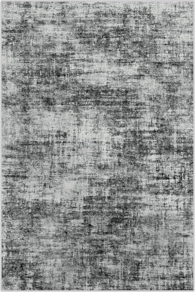 4x6 Area Rugs for Living Room: Washable Abstract Black Badroom Carpet | - Image 8