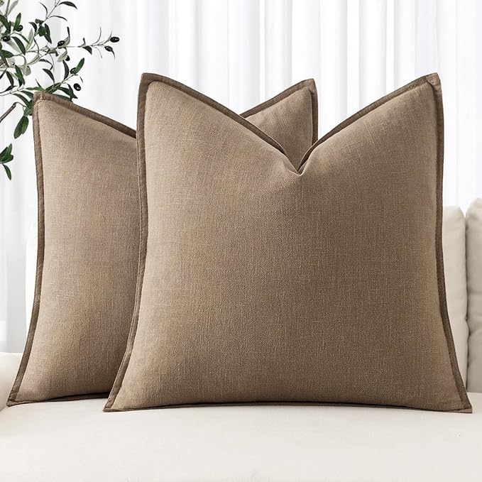 MIULEE Decorative Linen Euro Sham Pillow Covers 26x26 Khaki | Boho Farmhouse​ by MIULEE