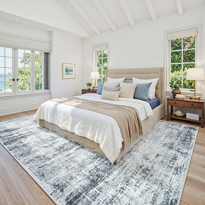 10x14 Washable Area Rug for Living Room Bedroom: Non-Slip Modern Black Grey | - Image 2