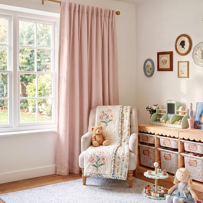 INOVADAY Extra Wide 100% Blackout Linen Curtains 102x108 Blush Pink | Linen - Image 5