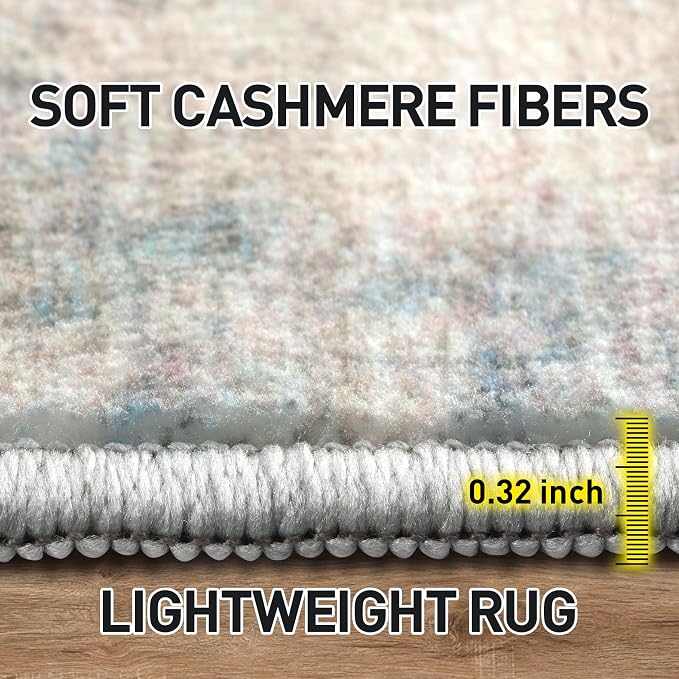 5x7 Area Rugs for Living Room: Washable Abstract Multi Color Badroom Carpet | - Image 6