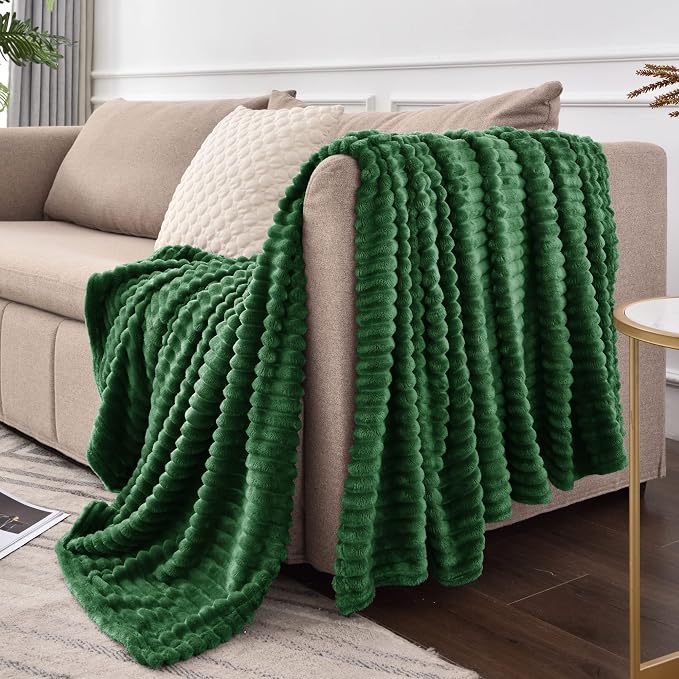 BEDELITE Ribbed Jacquard Dark Green King Size Blankets - Image 9