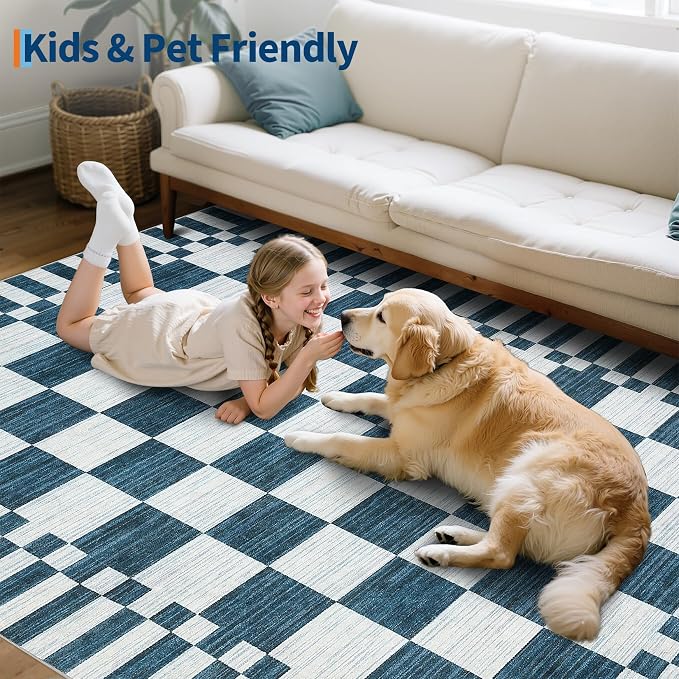 GarveeHome 9x12 Area Rugs for Living Room Washable Checkered Rug Bedroom | - Image 9