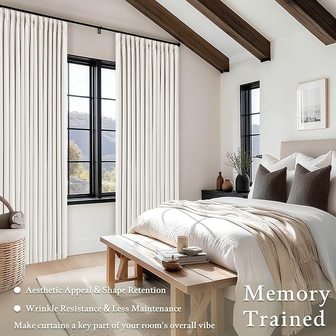 Ivory Linen Blackout Pinch Pleated Curtains 84 Inches Long 2 Panels Set | Pinch - Image 2