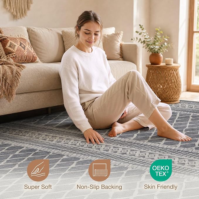 cotiled Boho 10x12 Area Rug for Living Room: Large Moroccan Washable Rug | - Image 3