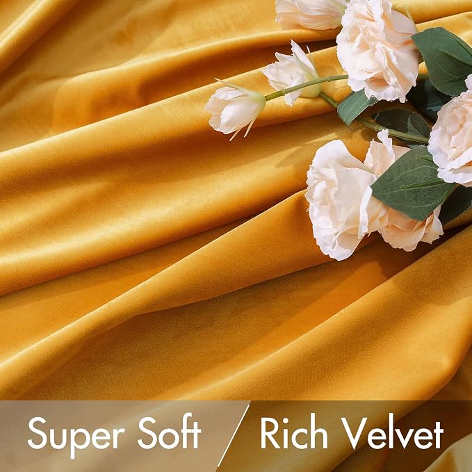 MIULEE Velvet Blackout Curtains 52x90 inches 2 Panels Mustard Yellow | Luxury - Image 4