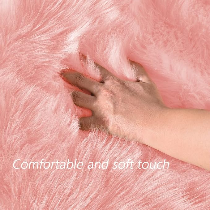 Latepis Pink Living Room Rugs Faux Fur Rug 5x6.7 Area Fuzzy Rugs - Image 4
