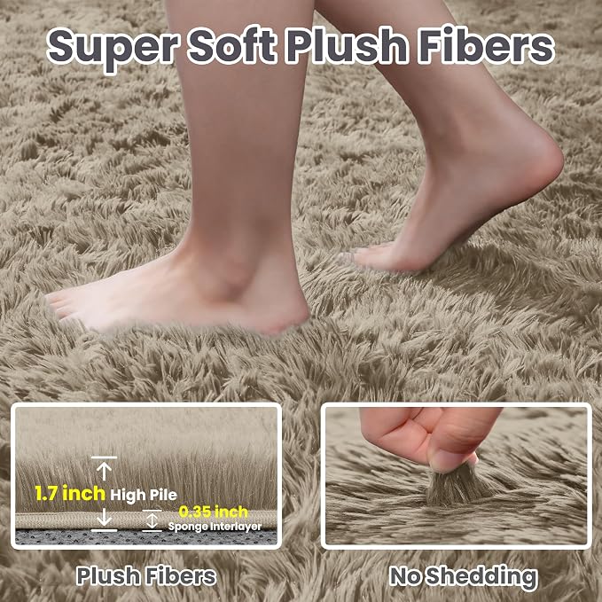 6x9 Fluffy Shag Area Rugs for Living Room Bedroom: Soft Carpet Gray Camel | - Image 5