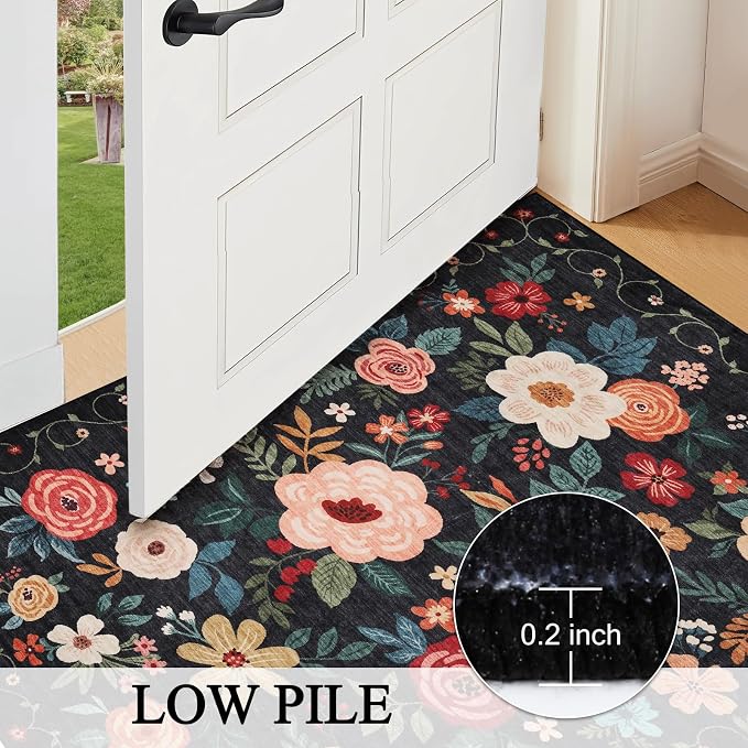 DUKINO 4ft Round Rug, Floral Washable Small Round Area Rug Non Slip, Low Pile - Image 7