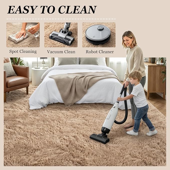 9x12 Area Rug Living Room Bedroom: Fluffy Plush Shag Carpet Beige | - Image 8