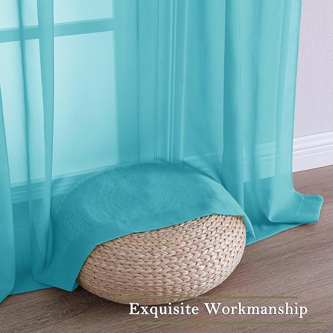 Turquoise Sheer Curtains 120 Inches Long 2 Pcs, Light Filtering Rod Pockets - Image 7
