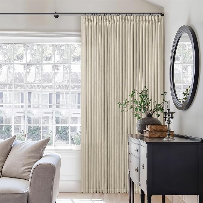 132 Inch Flax Linen Neutral Curtains 2 Panels Set Pinch Pleated | Memory - Image 7