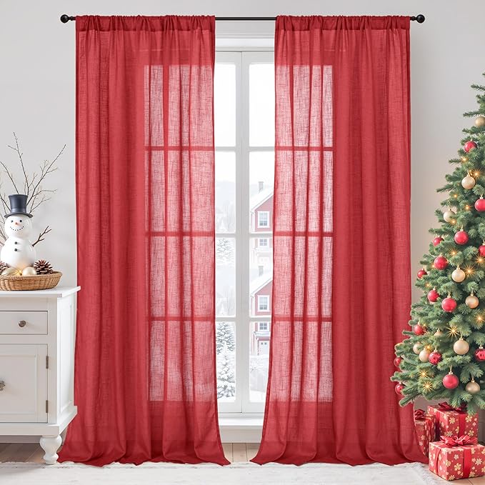 BGment Long Linen Semi Sheer Curtains 102 Inch Length by BGment
