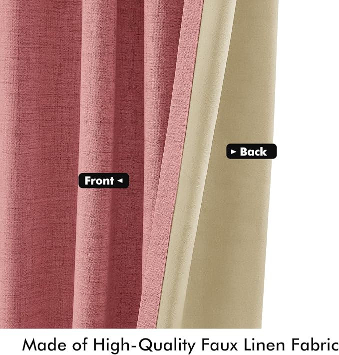 MIULEE 100% Blackout Linen Curtains 42 x 72 Inch Dusty Rose Pink 2 Panels | - Image 6