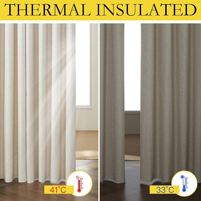 NICETOWN Natural 100% Blackout Linen Curtains 84 inch Long Burg - Image 4