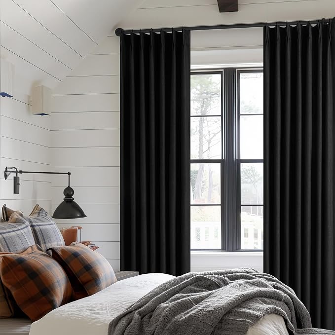 Black Linen 100% Black Out 120 Inch Curtains - Image 8