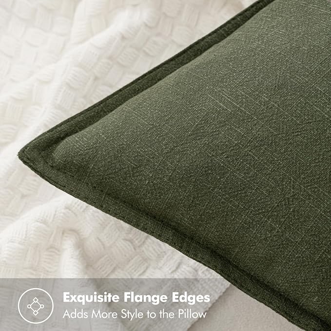 MIULEE Decorative Linen Euro Sham Pillow Covers 28x28 Inch Dark Olive Green | - Image 3
