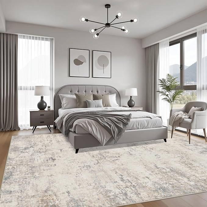 10x12 Area Rug Living Room: Modern Washable Soft Carpet Brown Beige | - Image 2
