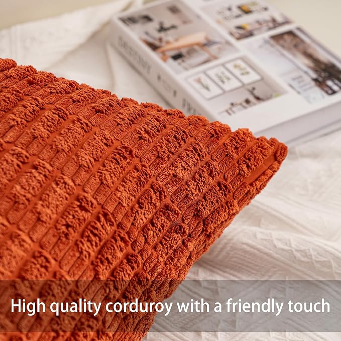 Pack of 2 Corduroy Decorative Throw Pillow Covers 18x18 Inch, Wine Red | Fall - Image 2
