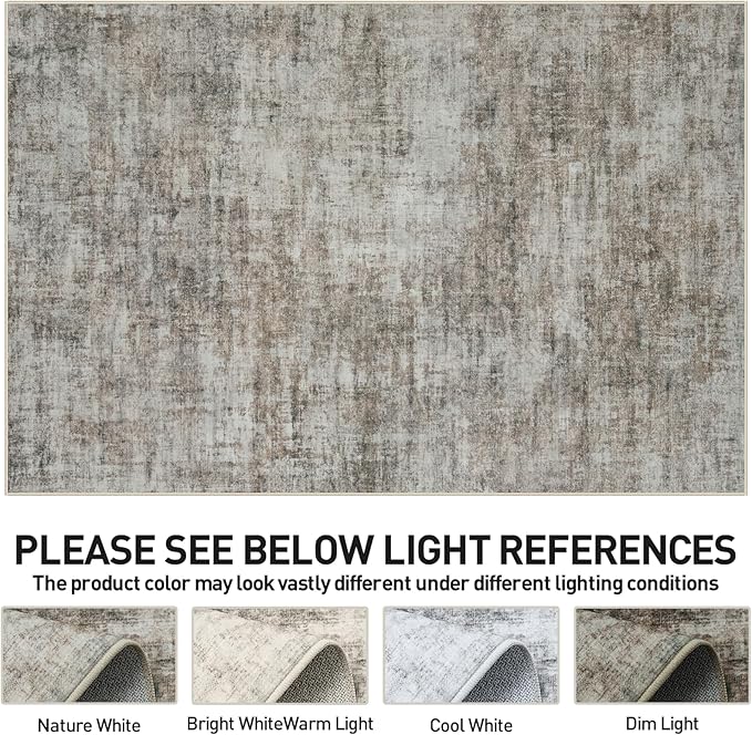 8x10 Area Rugs for Living Room: Washable Abstract Brown Black Carpet | Non-slip - Image 6