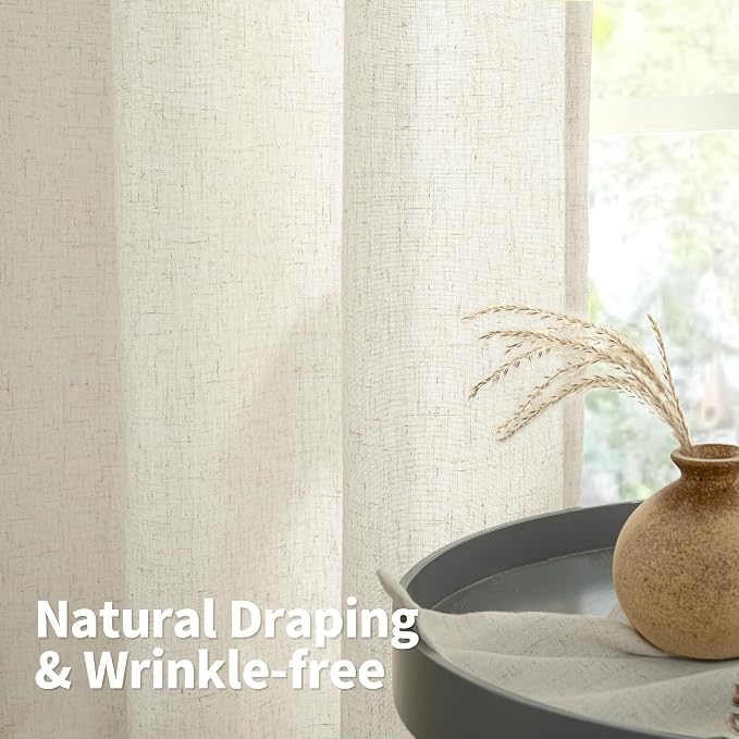YoungsTex 72 Inch Length Beige Linen Curtains 2 Panels - Image 7