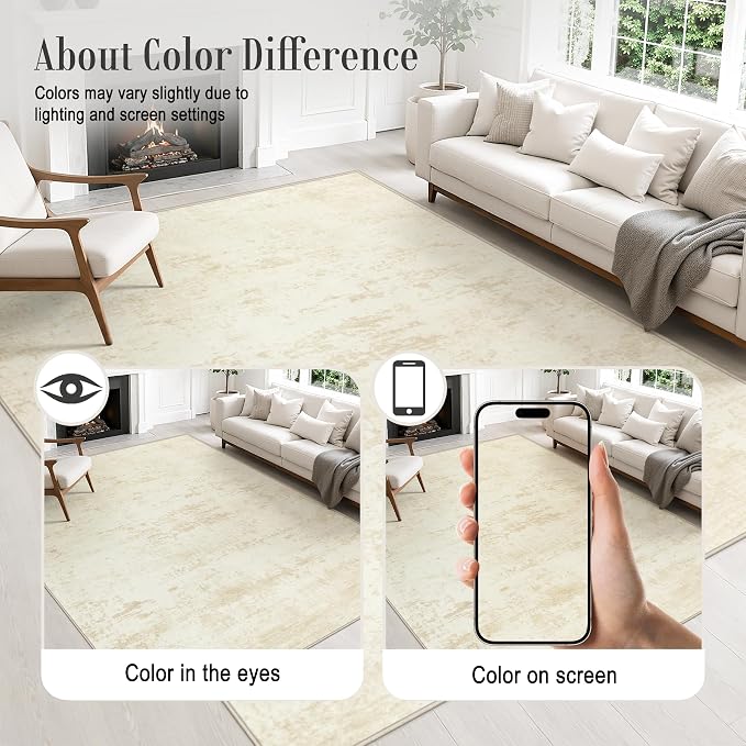 10x14 Area Rug Living Room: Modern Washable Indoor Carpet Beige | - Image 5