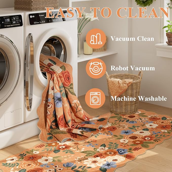 DUKINO 2x4 Rug for Entryway, Floral Washable Kitchen Rugs Non Slip, Low Pile - Image 6