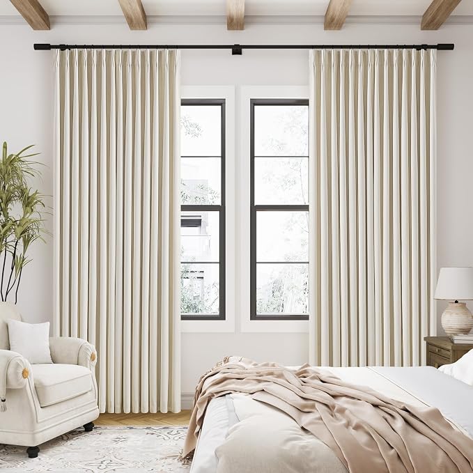 Cream Beige Linen Blackout Curtains Pinch Pleated 102 Inches Long | Memory Shape - Image 7