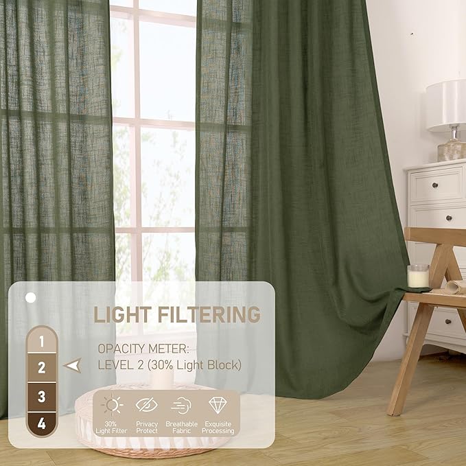 Olive Green Linen Curtains 72 inches Long - Image 4