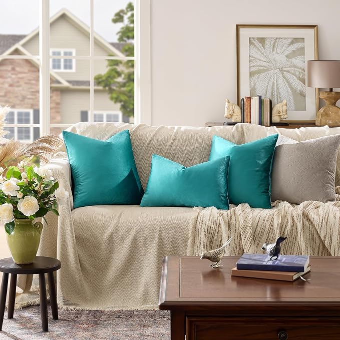 GIGIZAZA Teal Pillow Covers 12x20 Decorative Pillows Pack of 2 | Lumbar Blue - Image 2