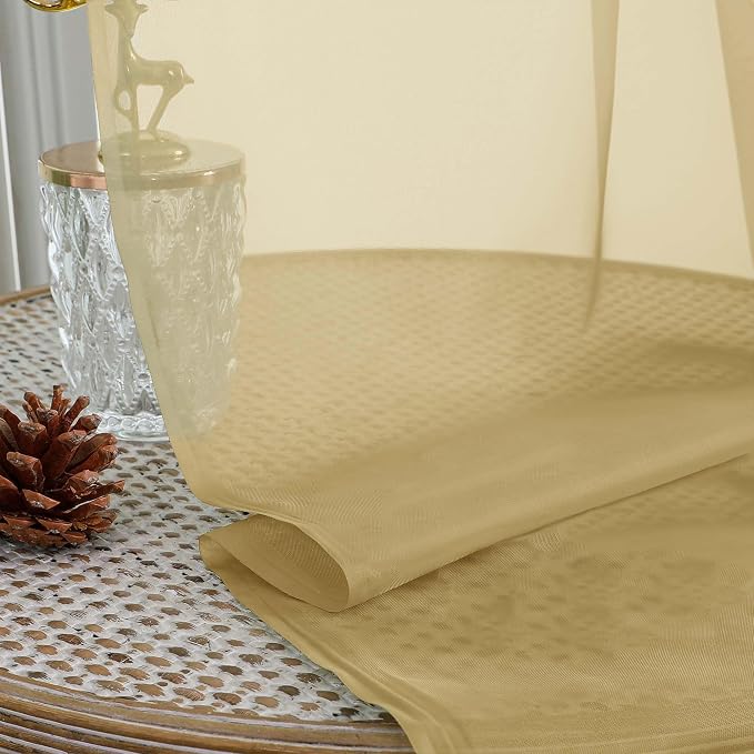 Gold Sheer Curtains 72 Inches Long 2 Panels Set, Transparent Voile Sheer Curtain - Image 5