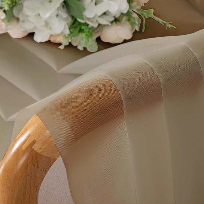 Chyhomenyc Sheer Curtains 63 Inch Length 2 Panels, Taupe | Light Filtering - Image 2