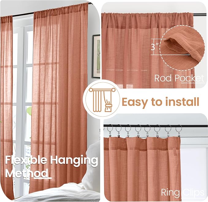 BGment Terracotta Linen Curtains 30 Inch Length - Image 5