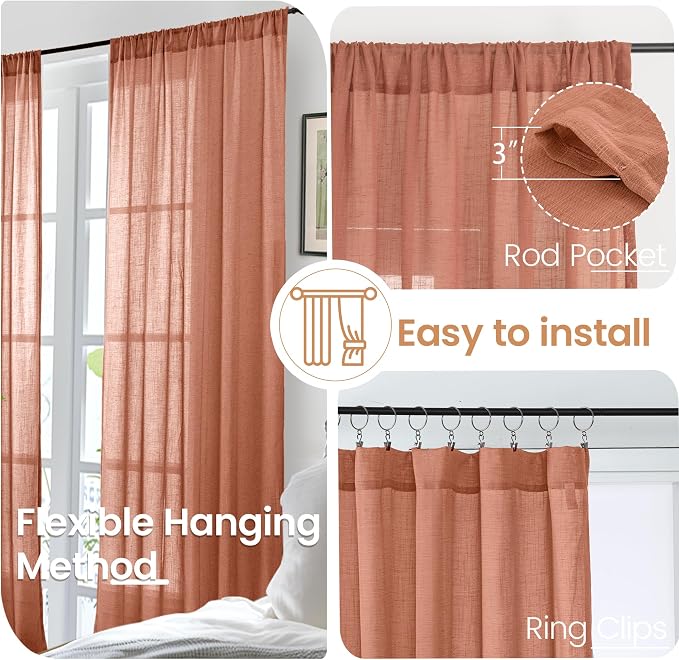 BGment Terracotta Linen Curtains 72 Inches Long - Image 6