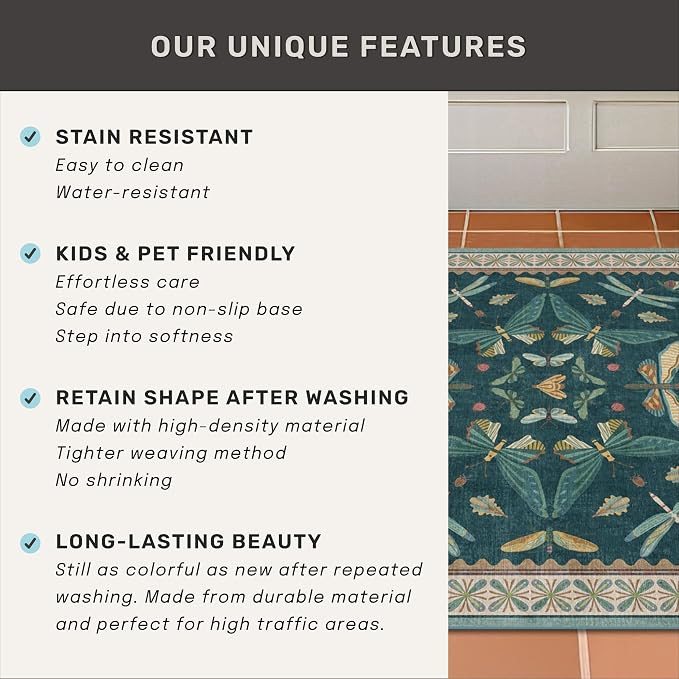 Green Boho Runner Rug 3x8, Foldable Washable Carpet - Image 6