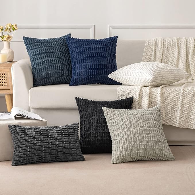 MIULEE Corduroy Decorative Throw Pillow Covers 20x20 Pure White Pack of 2 | - Image 3