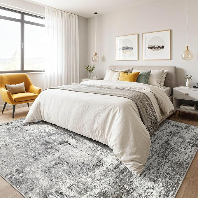 LOONGRUG 5x8 Area Rug Washable Neutral Modern Living Room Rugs Grey Black | - Image 4