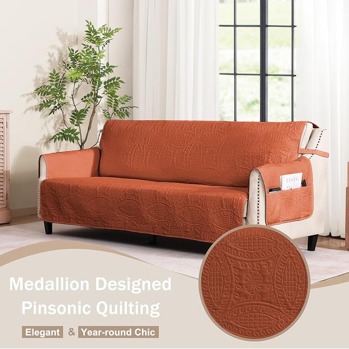 Soft Quilted Couch Cover with Pockets - Image 2