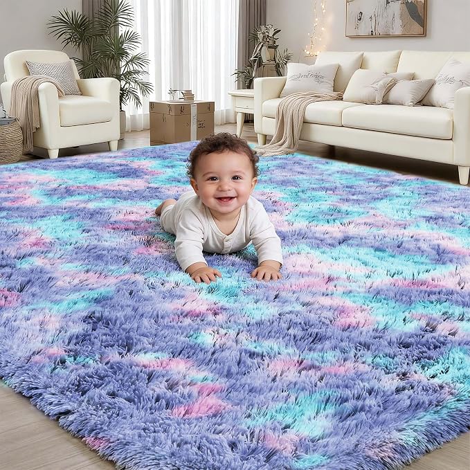 PLHXFR 4x6 Area Rugs Living Room: Fluffy Bedroom Soft Shag Rug Kid Rainbow | by PLHXFRSoftAreaRugs