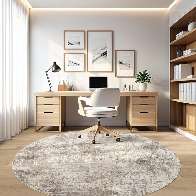LOONGRUG Round Rug 6x6 Washable Neutral Modern Circle Area Rug Brown Beige | - Image 7