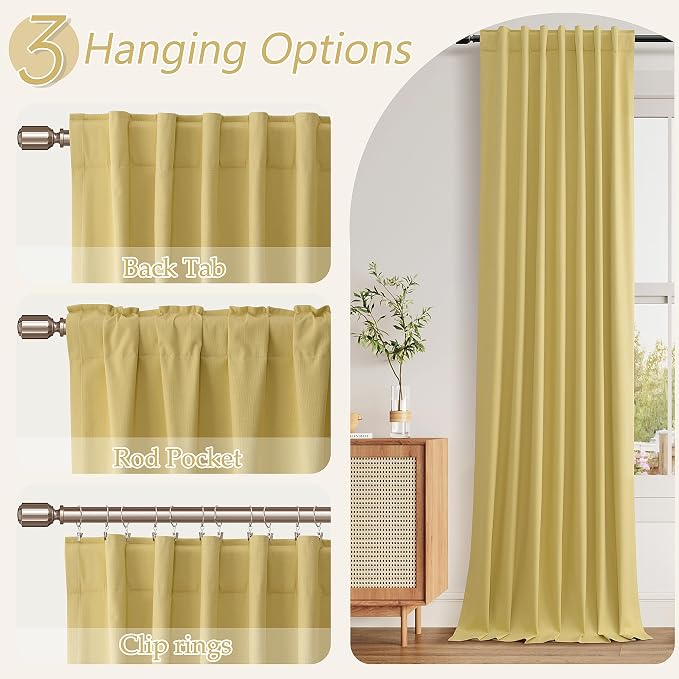 Yellow 100% Blackout Linen Curtains 84 Inch Length 2 Panels Set - Image 6