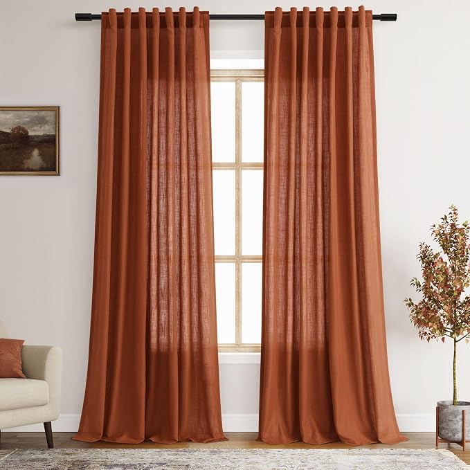 Extra Long Curtains 132 inch Length 2 Panels Back Tab Terracotta Curtains by Nanspring