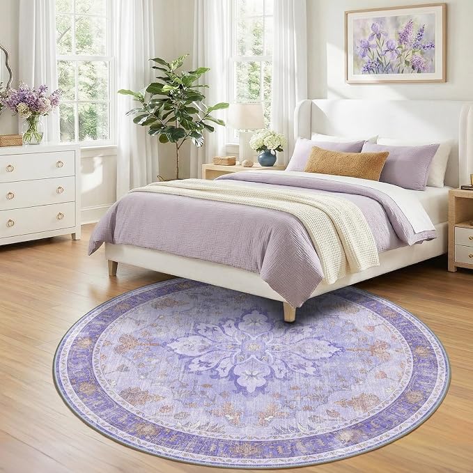 RELEANY Washable Area Rug, Round 7ft, Water Repellent, Pet Friendly, Vintage - Image 2