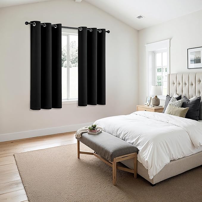 MIULEE Blackout Curtains for Bedroom 2 Panels 40 x 45 Inch Long Black | Thermal - Image 6