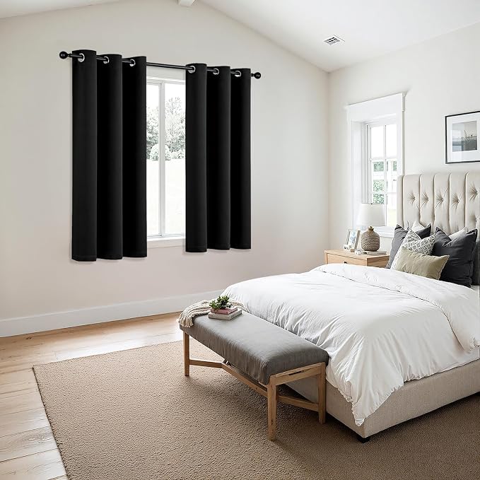 MIULEE Blackout Curtains for Bedroom 2 Panels 40 x 64 Inch Long Black | Thermal - Image 6