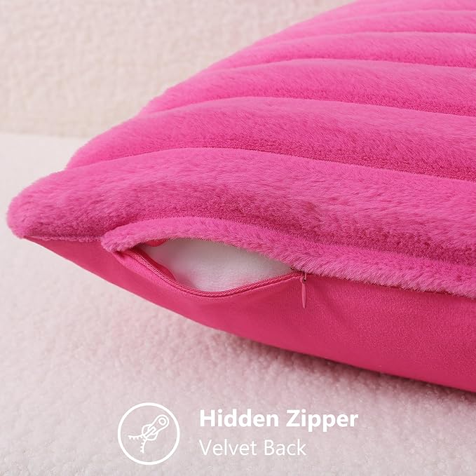 decorUhome Fall Faux Fur Throw Pillow Covers 24x24 Set of 2 Hot Pink | - Image 3