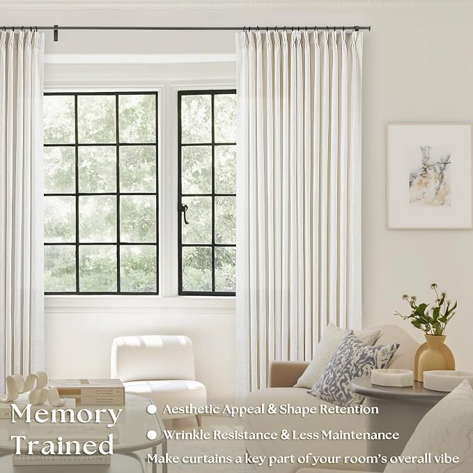 Natural Linen Pinch Pleated Curtains 120 Inches Long W40xL120 | Pleated Drapes - Image 2