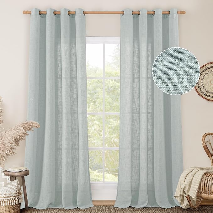 Linen Curtains 108 Inches Long for Living Room, Bronze Grommet Linen Textured by LAMIT